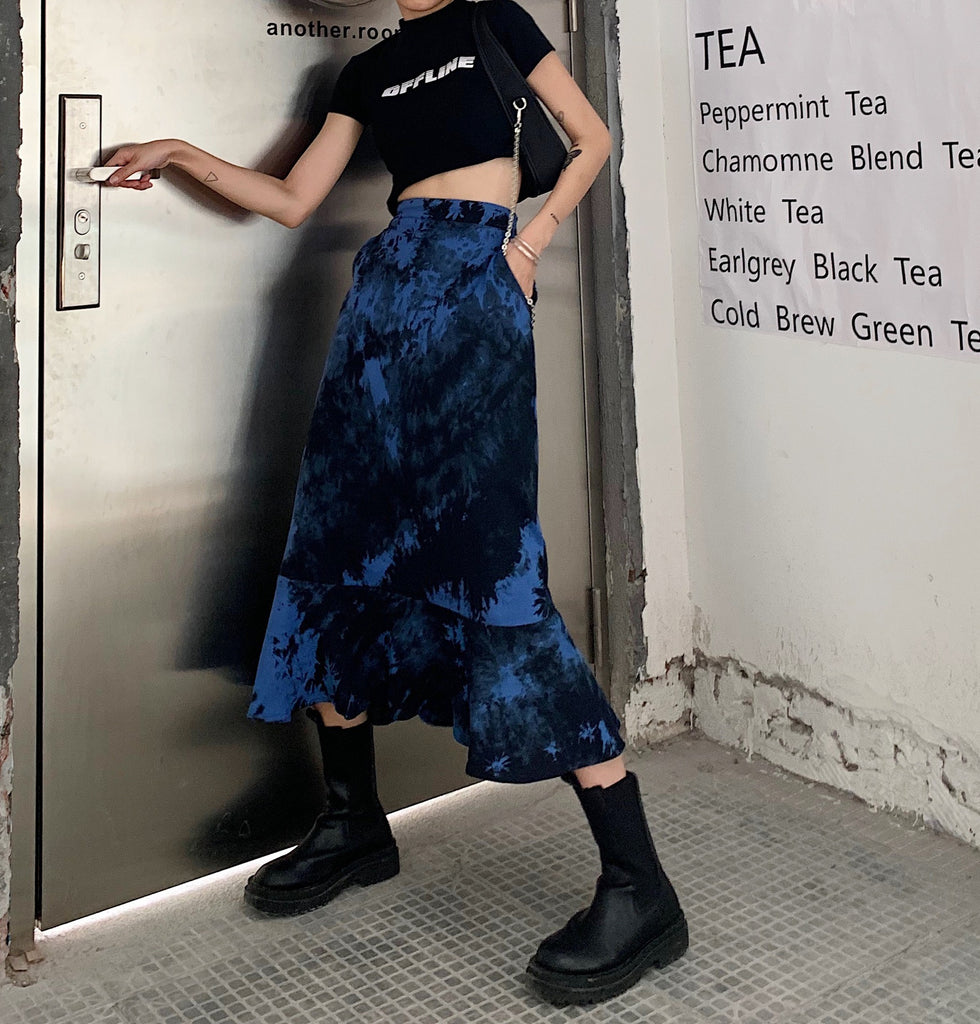 Women's Ruffled Tie Dye Wrap Hip Skirt