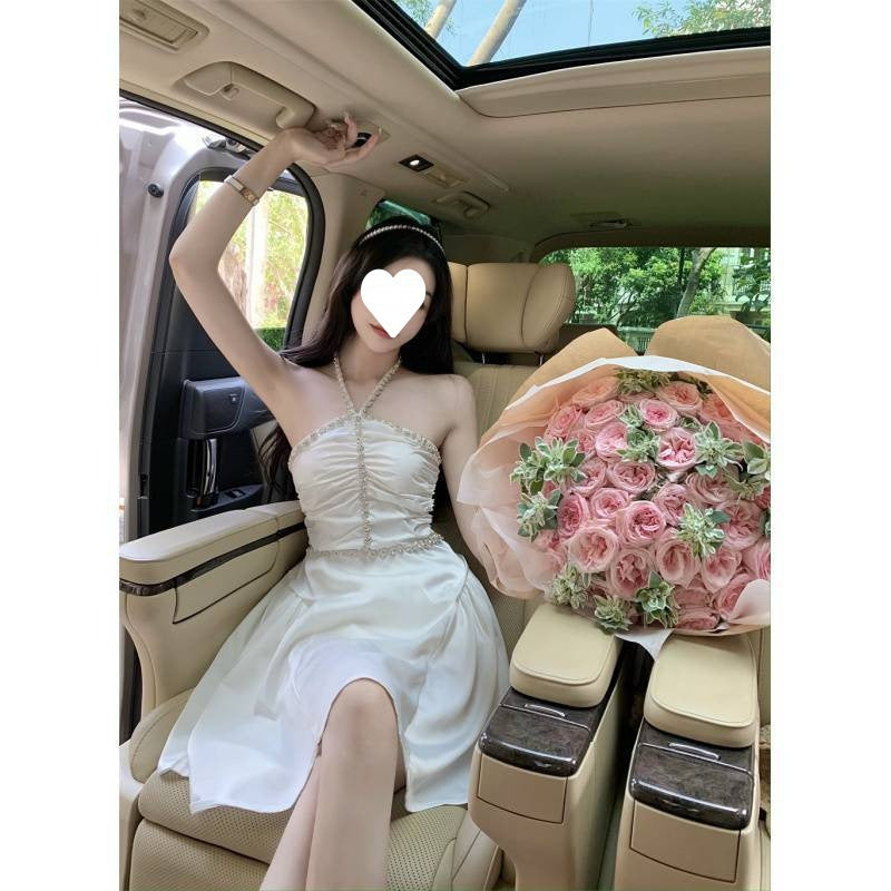 Heavy Engineering Nail Drill Bodice High Waist Crease A-line Dress