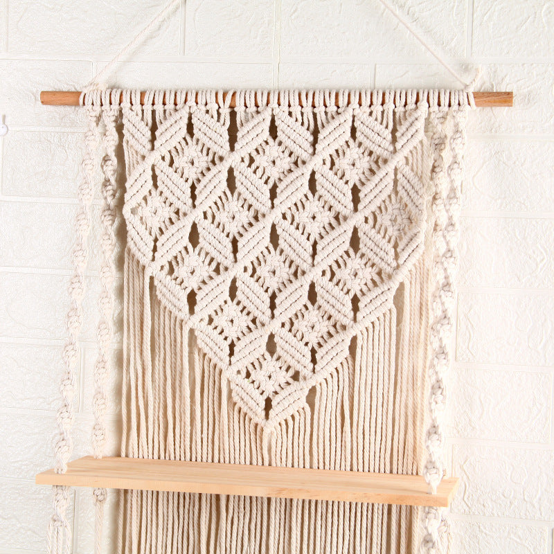 Bohemian 2-layer Wooden Shelf Tapestry Measures Woven Wood Shelf Wall Decoration For Home