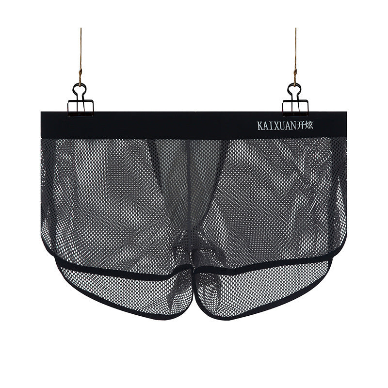 Nylon Men's Large Mesh Low Waist Sports Pants Japanese Sexy Transparent Cutout Boxers