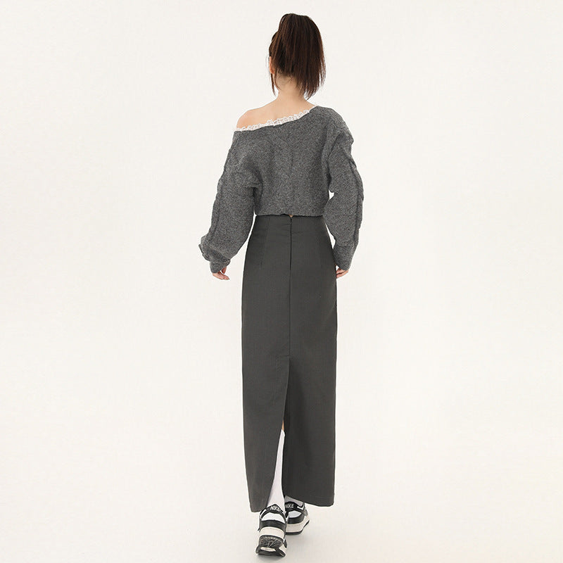 Pleated Split Skirt Women's Autumn All-matching