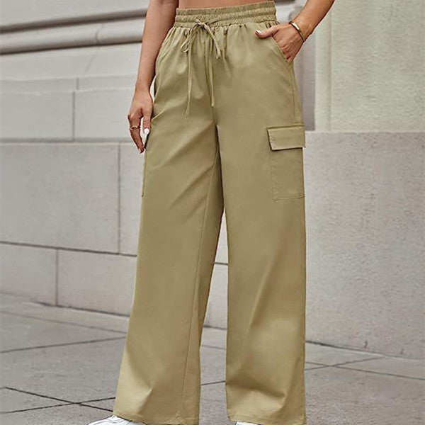 Women's Cotton Pocket Smocking Workwear Casual Pants