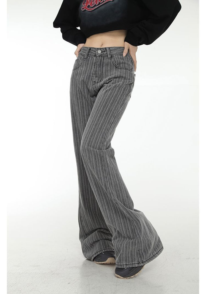 High-waisted Striped Horn Horseshoe Jeans Women's Mopping Wide-leg Pants