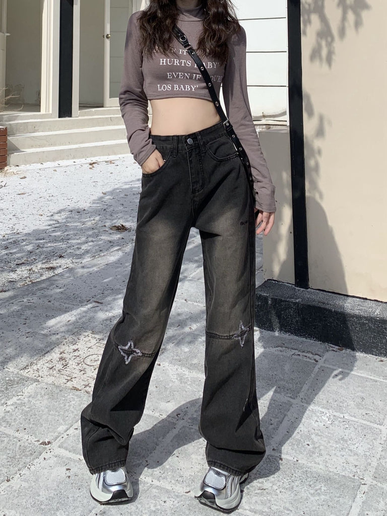 Women's Jeans New Fashion Retro Straight-leg Pants Design