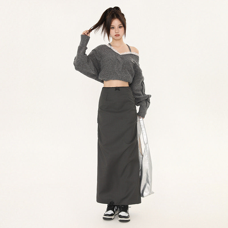 Pleated Split Skirt Women's Autumn All-matching