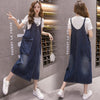 Korean Style Loose Casual Denim Suspender Skirt Mid-length