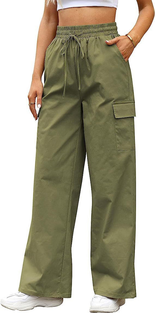 Women's Cotton Pocket Smocking Workwear Casual Pants