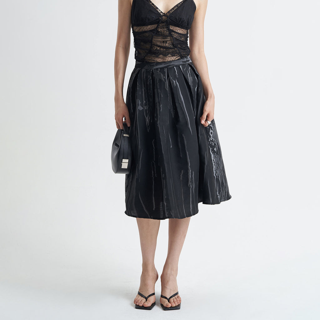 Black Splash-ink Design A- Line Skirt Women's High Waist
